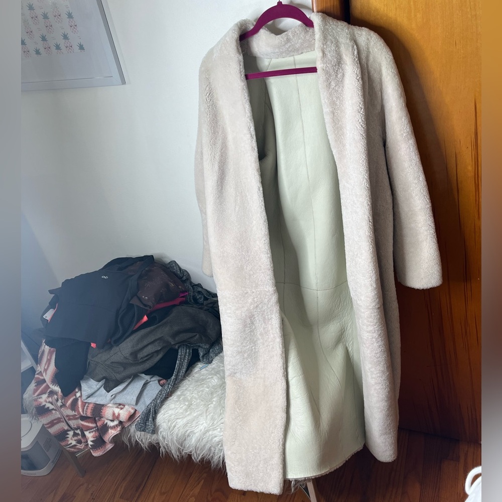 Reiss Cream Odetta Longline shearling Jacket XS
